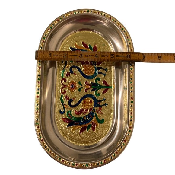 Meenakari Metal Enamel Floral Peacock Tray - Picture 5 of 5